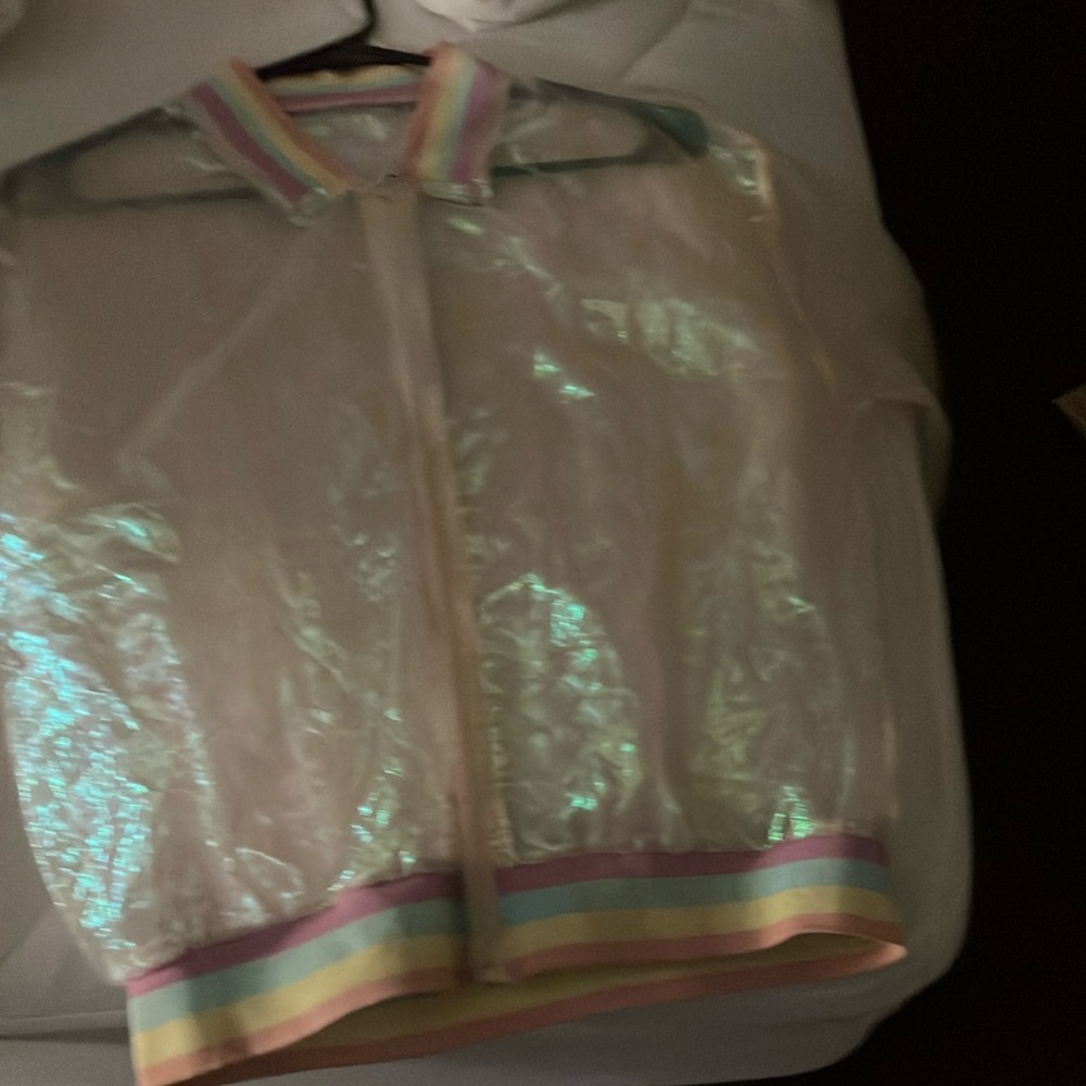 Iridescent Sheer Jacket with Pastel Stripes